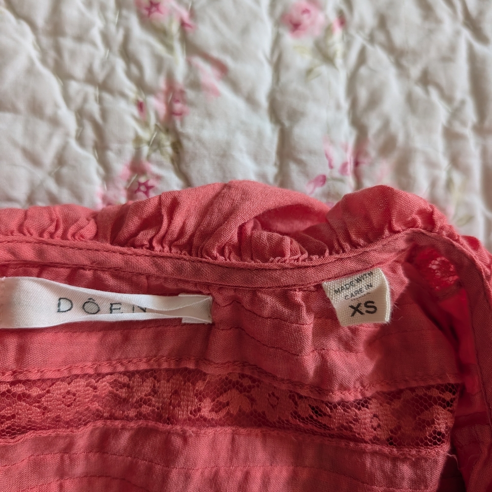Doen Coral Pink Boho Lace-Trim Dress - Picture 5 of 7